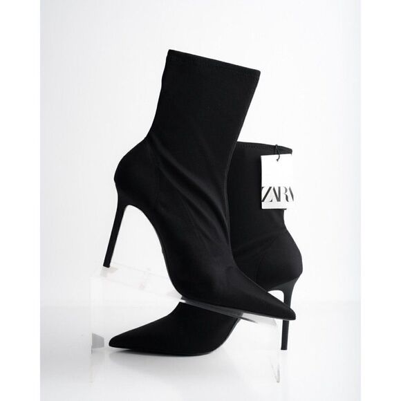 Zara Womens Ankle Boots Stretch Fabric Stiletto Black 1110/010 US 10 EU 41 New - Picture 3 of 8